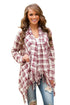 Sexy Red White Plaid Tassel Trim Lightweight Cardigan